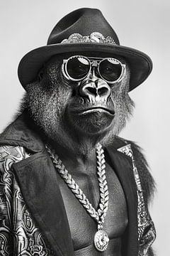 Modieus geklede gorilla met zonnebril en hoed van Felix Brönnimann