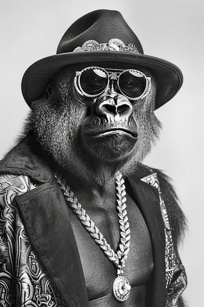 Fashionably dressed gorilla with sunglasses and hat by Poster Art Shop