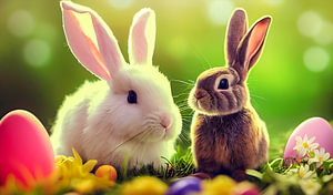Süßer Osterhase mit Ostereiern im Frühling Illustration 02