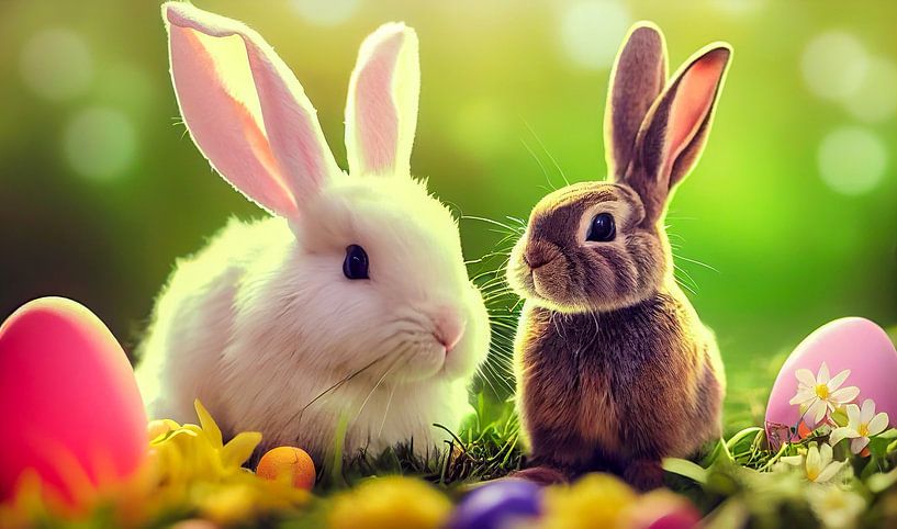 Süßer Osterhase mit Ostereiern im Frühling Illustration 02 von Animaflora PicsStock