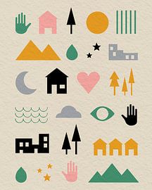 Elements of Harmony Minimalist Geometric Poster - Warm Beige Sand Scandinavian Wall Art - Modern Abstract Nordic Icons Print by TampuArt