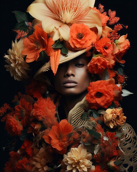 Digital art portret "Flower power" van Carla Van Iersel