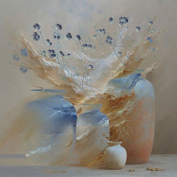 A still life of glass pottery vases. by J.a Dijkstra