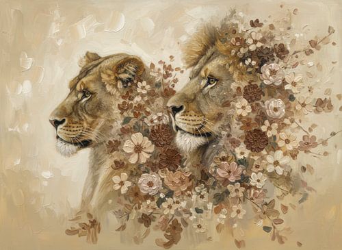 Lion & Lioness in Flower Explosion
