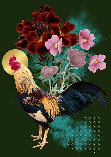 Gouden haan met vintage bloemen