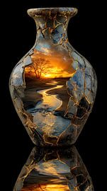 Fluss und Sonnenuntergang in einer Steinvase von TheXclusive Art