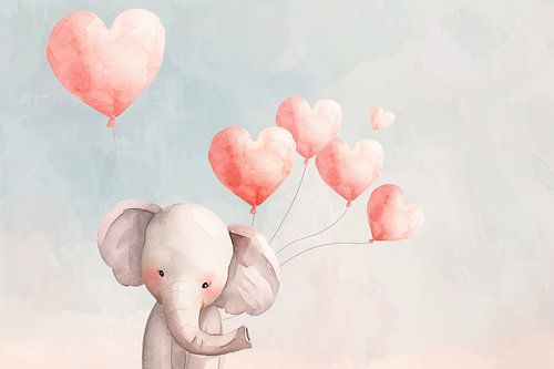 Olifant aquarel - Schattige dierenkunst voor de kinderkamer