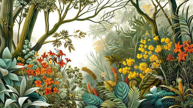 Forêt tropicale humide avec fleurs multicolores par May