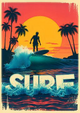 Vintage surfposter, de vrijheid van surfen met retro charme van CB3D - Christoph Burgstedt