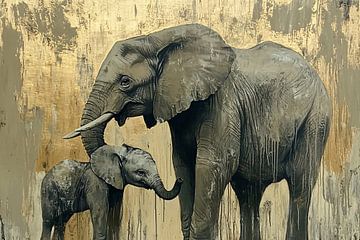 Moeder met baby olifant schilderij van Imperial Art House
