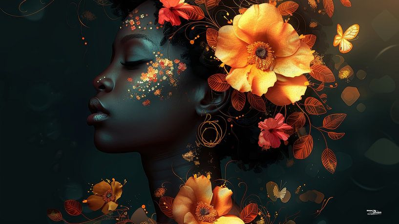 african woman with flowers by Gelissen Artworks