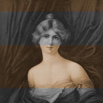 Portrait rétro bohème d'une jeune femme en brun/noir et blanc. sur Dina Dankers