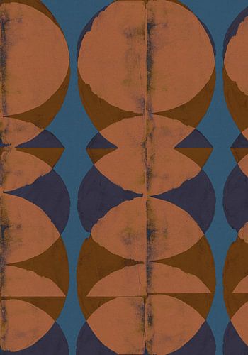 Abstracte vormen in terra en blauw. Retro wonen.