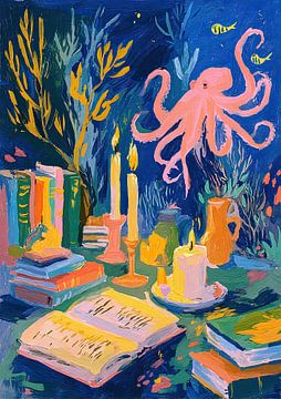 Octopus in de onderwaterbibliotheek