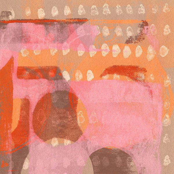 Abstract shapes in pink, orange, white, brown. by Dina Dankers