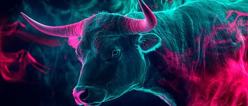 Stier in neonkleuren - Abstract van Poster Art Shop