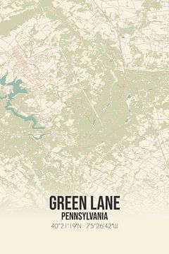 Vintage landkaart van Green Lane (Pennsylvania), USA. van MijnStadsPoster