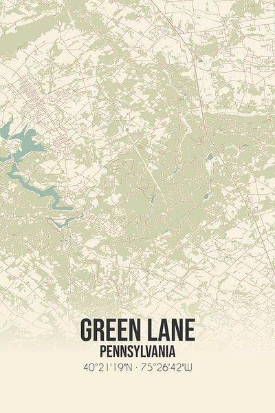 Carte ancienne de Green Lane (Pennsylvanie), USA. par Affiches de lieux