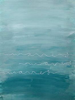 Horizon – Blue Abstract Painting with Waves of Text