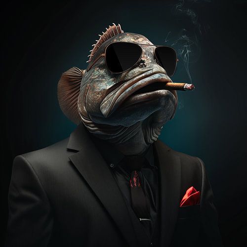 Vis met sigaar en zonnebril