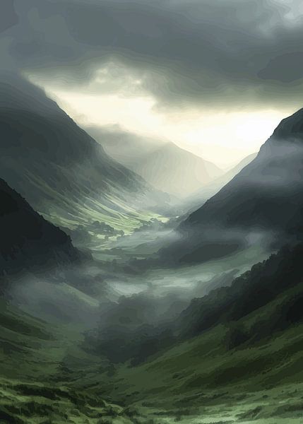 Mystisches Tal im Nebel der Morgenstunden von Pixelbull Design