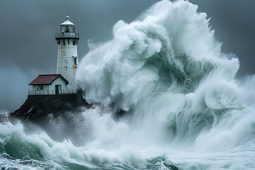 Vuurtoren aan de stormachtige horizon van fernlichtsicht