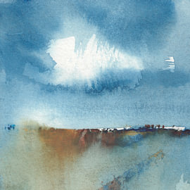Abstract Blue Horizon II: Minimalist Watercolour