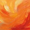 Lebendiges abstraktes Werk in Orange und Rot von Patricia Hofmeester