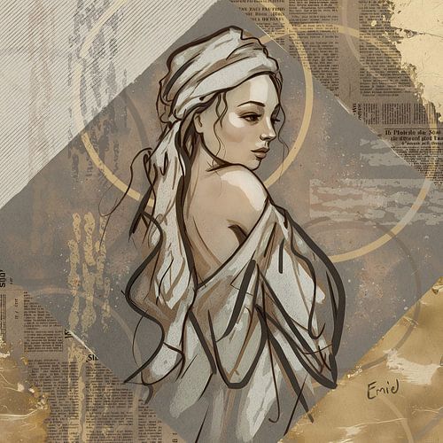 Œuvre d'art femme avec des vêtements en lin