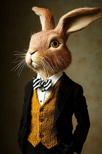 Stijlvol konijn met gele outfit