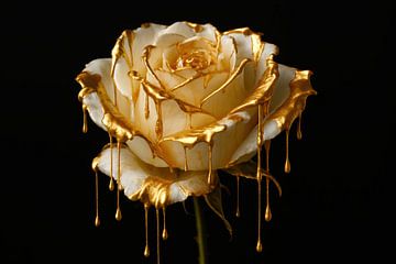 Rose blanche avec peinture dorée sur Imperial Art House