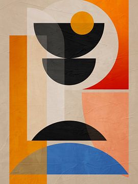 Geometrisch abstracte kunst, blauwe, oranje en zwarte tinten van Online Arts