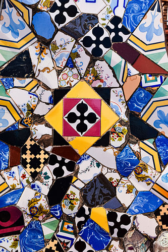 Colourful Gaudí mosaic details in Barcelona