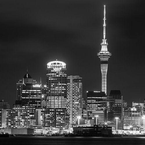 De skyline van Auckland in Zwart-Wit