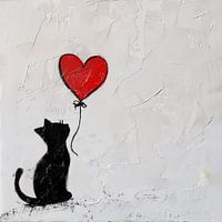 Katze mit Luftballon (Herz)