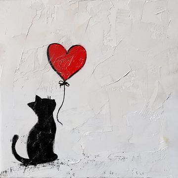 Kat met ballon (hart) van TheXclusive Art