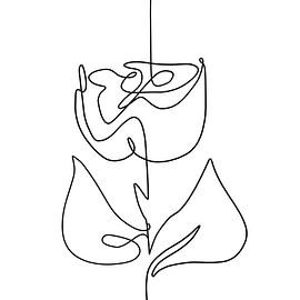 One line art abstract flower. Line drawing in one continuous line of a flower. by Emiel de Lange