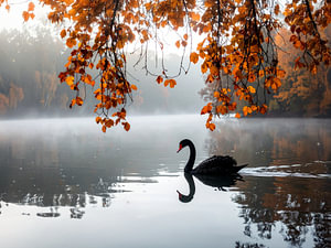 Der schwarze Schwan im Herbstnebel - De zwarte zwaan in de herfstnevel