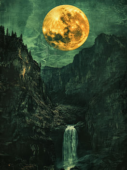 Goldener Mond über den Wasserfällen