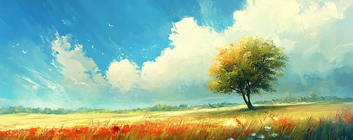 Fleurs rouges et ciel bleu