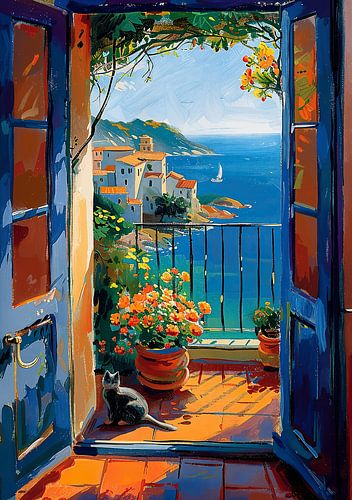 Henri Matisse Style Poster, Mediterranean Sea, Open Window, Pastel