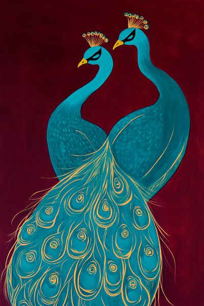 Two proud peacocks in a colourful dance by Poster Art Shop