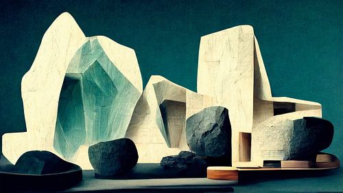 Still Life With White And Black Rocks