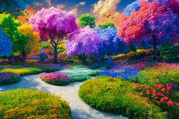 paysage de jardin enchanteur, illustration sur Animaflora PicsStock