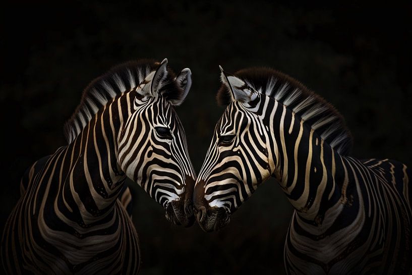 Two zebras in a dark environment by Art & Soul Creations