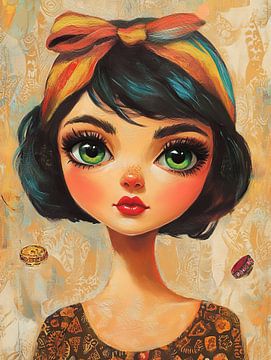 Big Eyes | Cheerful Girl with Headband by Eye catching paintings