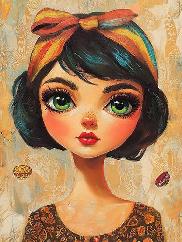 Große Augen | Fröhliches Mädchen mit Stirnband von Blickfänger Gemälde