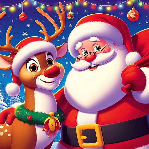 Santa Claus and a reindeer illustration by Laly Laura