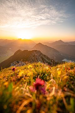 Sonnenuntergang über dem Außerfern und dem Plansee von Leo Schindzielorz