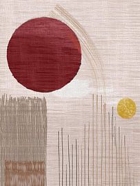 Wabi-Sabi / Japandi Art. Zon en Maan met linnen texturen van Studio Pieternel